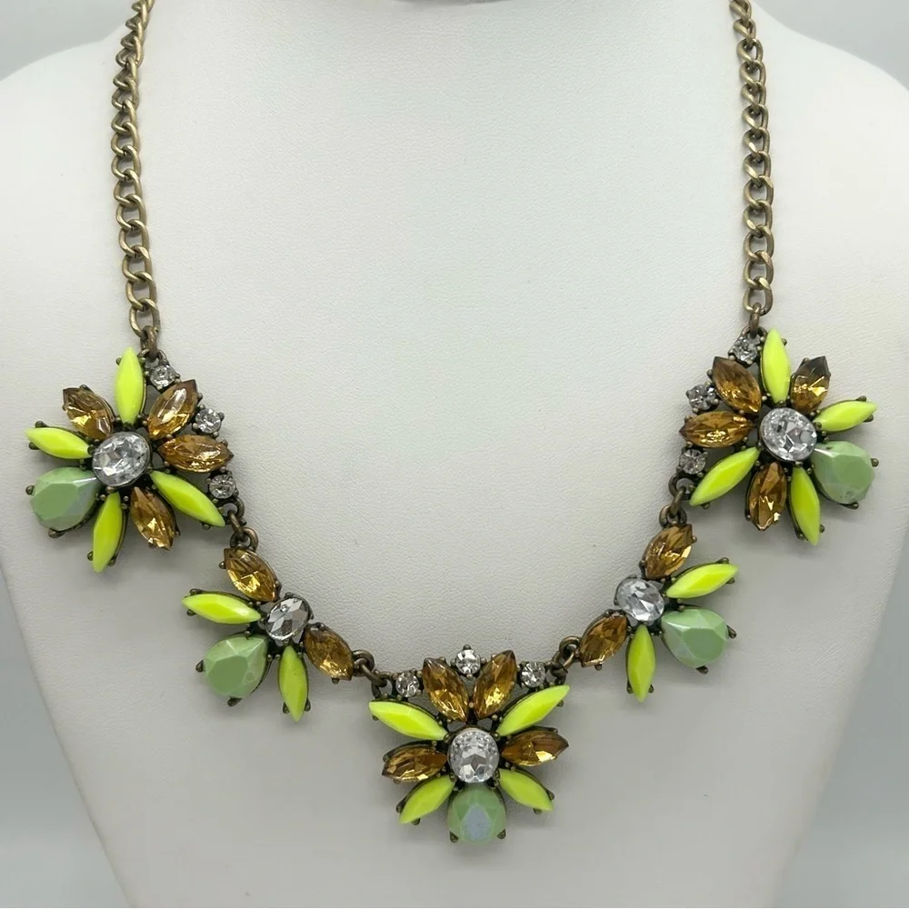J. Crew Green Yellow Brown Jeweled Necklace